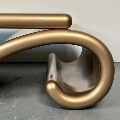 Mid Century Modern Organic Coffee Cocktail Table Gold Metallic Fiberglass 1980s