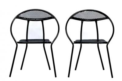 Mid Century Modern Outdoor Black Metal Mesh Patio Folding Chairs by Rid Jid