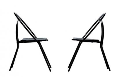 Mid Century Modern Outdoor Black Metal Mesh Patio Folding Chairs by Rid Jid