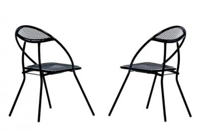 Mid Century Modern Outdoor Black Metal Mesh Patio Folding Chairs by Rid Jid