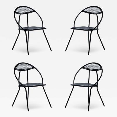 Mid Century Modern Outdoor Black Metal Mesh Patio Folding Chairs by Rid Jid
