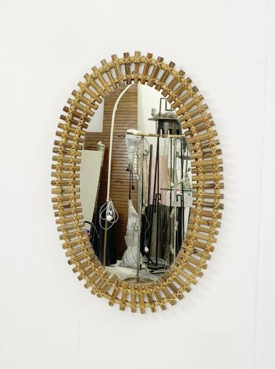 Mid Century Modern Oval Bamboo Mirror