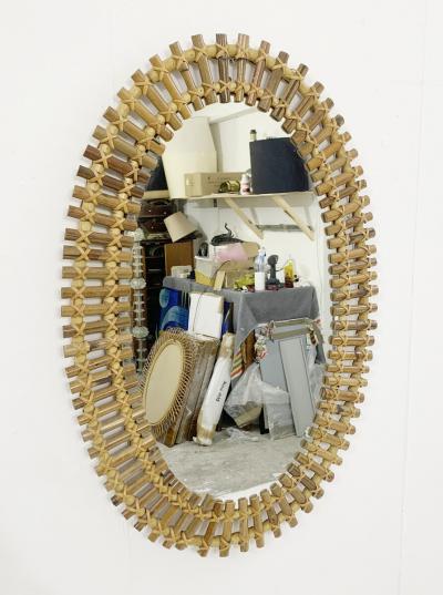 Mid Century Modern Oval Bamboo Mirror