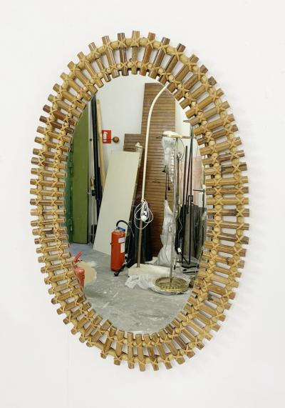 Mid Century Modern Oval Bamboo Mirror