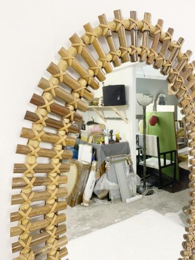Mid Century Modern Oval Bamboo Mirror