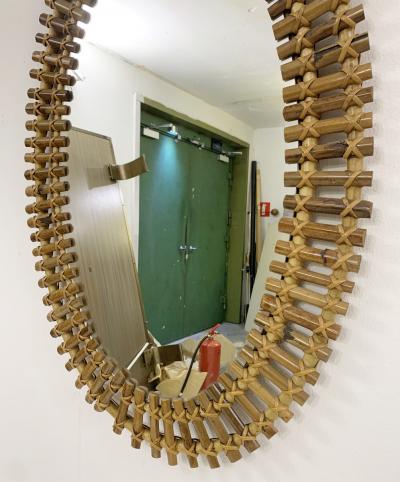 Mid Century Modern Oval Bamboo Mirror