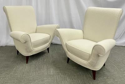 Mid Century Modern Pair Lounge Chairs Manner of Paolo Buffa Boucl 