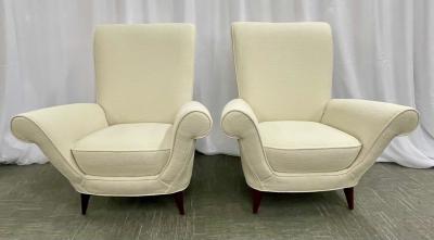 Mid Century Modern Pair Lounge Chairs Manner of Paolo Buffa Boucl 