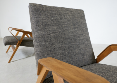 Mid Century Modern Pair of Armchairs 1950s Czech Republic New Upholstery 