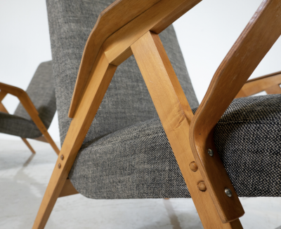 Mid Century Modern Pair of Armchairs 1950s Czech Republic New Upholstery 