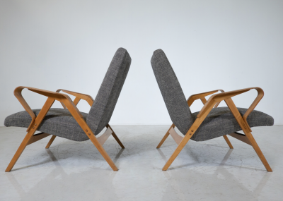 Mid Century Modern Pair of Armchairs 1950s Czech Republic New Upholstery 