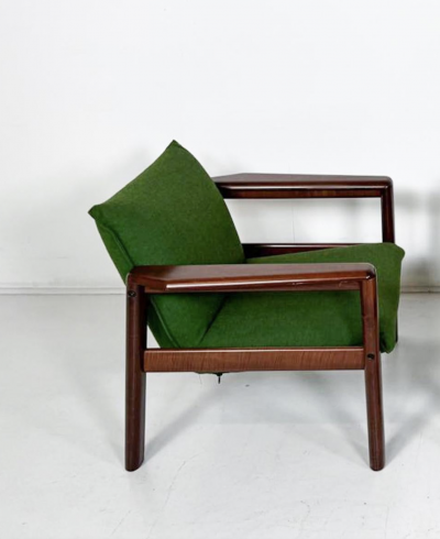 Mid Century Modern Pair of Armchairs Green Fabric and Wood Italy 1960s