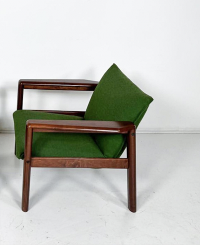 Mid Century Modern Pair of Armchairs Green Fabric and Wood Italy 1960s
