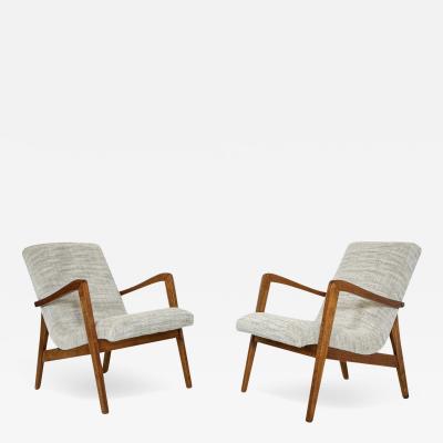 Mid Century Modern Pair of Armchairs Wood and Fabric 1960s