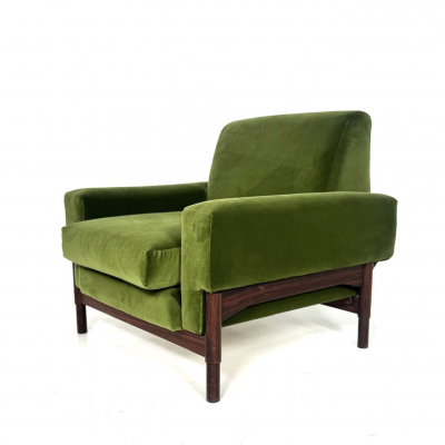 Mid Century Modern Pair of Armchairs Wood and Green Velvet 1960s