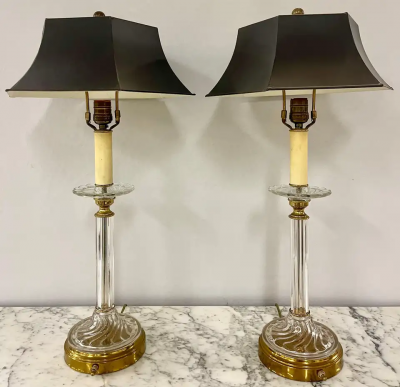 Mid Century Modern Pair of Baccarat Style Table Lamps Crystal 1960s