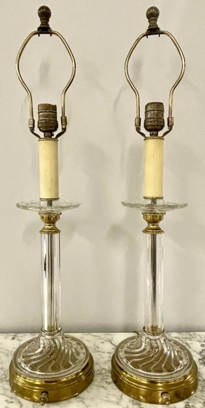 Mid Century Modern Pair of Baccarat Style Table Lamps Crystal 1960s