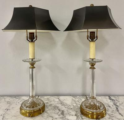 Mid Century Modern Pair of Baccarat Style Table Lamps Crystal 1960s
