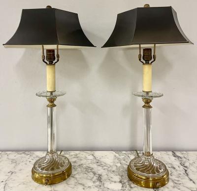 Mid Century Modern Pair of Baccarat Style Table Lamps Crystal 1960s