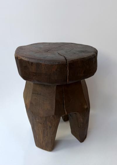 Mid Century Modern Pair of Brutalist Massive Wood Mushroom Stools Italy 1960s