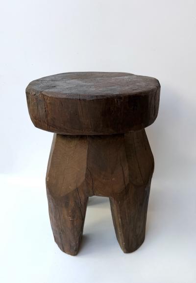 Mid Century Modern Pair of Brutalist Massive Wood Mushroom Stools Italy 1960s