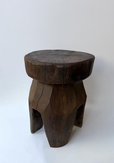 Mid Century Modern Pair of Brutalist Massive Wood Mushroom Stools Italy 1960s