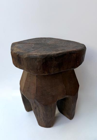 Mid Century Modern Pair of Brutalist Massive Wood Mushroom Stools Italy 1960s