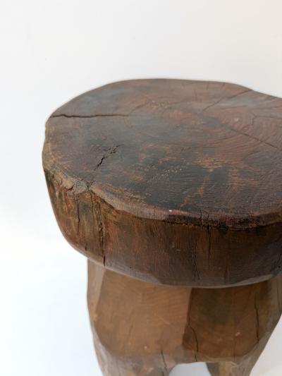 Mid Century Modern Pair of Brutalist Massive Wood Mushroom Stools Italy 1960s
