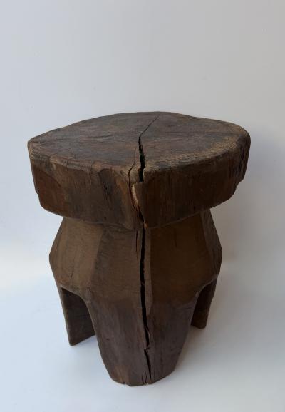 Mid Century Modern Pair of Brutalist Massive Wood Mushroom Stools Italy 1960s