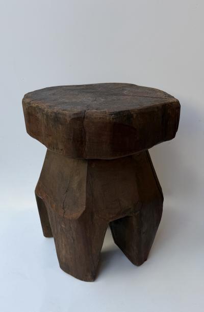Mid Century Modern Pair of Brutalist Massive Wood Mushroom Stools Italy 1960s