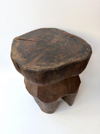 Mid Century Modern Pair of Brutalist Massive Wood Mushroom Stools Italy 1960s