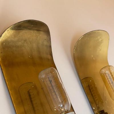 Mid Century Modern Pair of Curved Brass Sconces