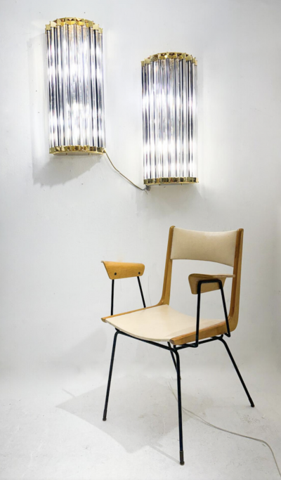 Mid Century Modern Pair of Glass Wall Lights 1970s