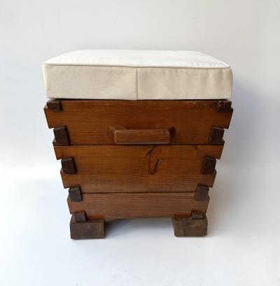 Mid Century Modern Pair of Handle Stools Wood Italy 1970s