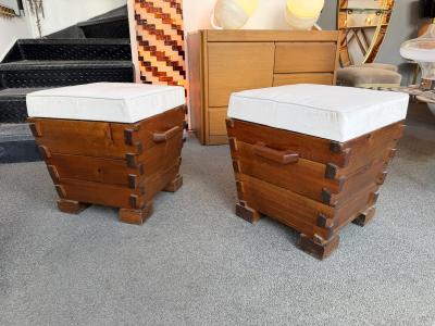 Mid Century Modern Pair of Handle Stools Wood Italy 1970s