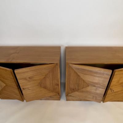 Mid Century Modern Pair of Italian Cherry Veneer Cabinets w Breadsticks Doors