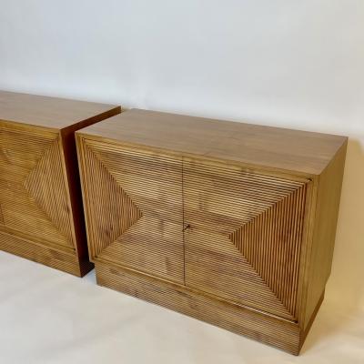Mid Century Modern Pair of Italian Cherry Veneer Cabinets w Breadsticks Doors