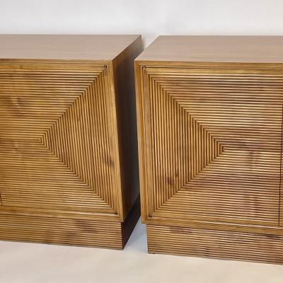 Mid Century Modern Pair of Italian Cherry Veneer Cabinets w Breadsticks Doors