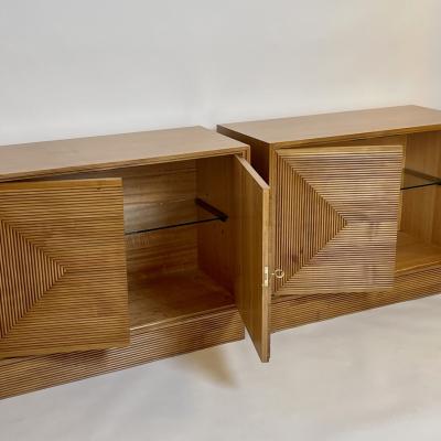 Mid Century Modern Pair of Italian Cherry Veneer Cabinets w Breadsticks Doors