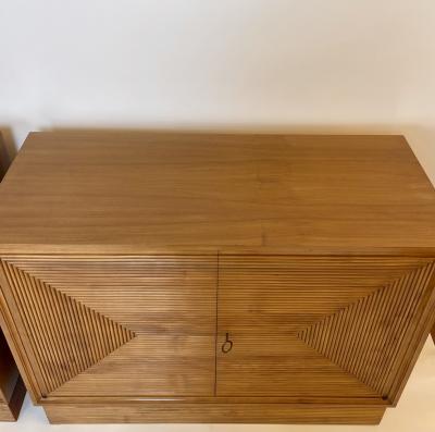 Mid Century Modern Pair of Italian Cherry Veneer Cabinets w Breadsticks Doors