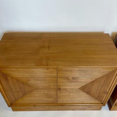 Mid Century Modern Pair of Italian Cherry Veneer Cabinets w Breadsticks Doors