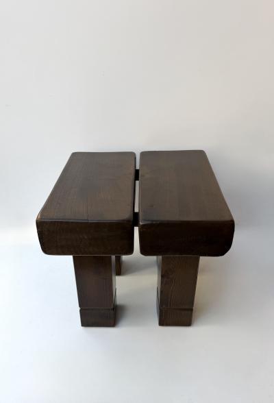 Mid Century Modern Pair of Massive Wood Stools Italy 1960s