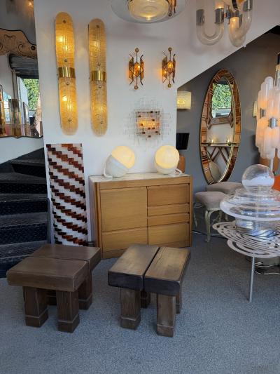 Mid Century Modern Pair of Massive Wood Stools Italy 1960s