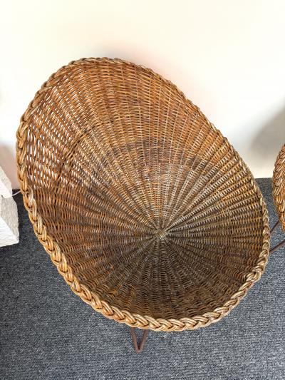 Mid Century Modern Pair of Rattan Armchairs France 1950s