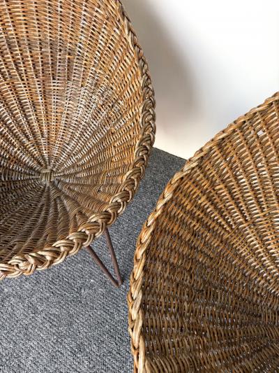 Mid Century Modern Pair of Rattan Armchairs France 1950s