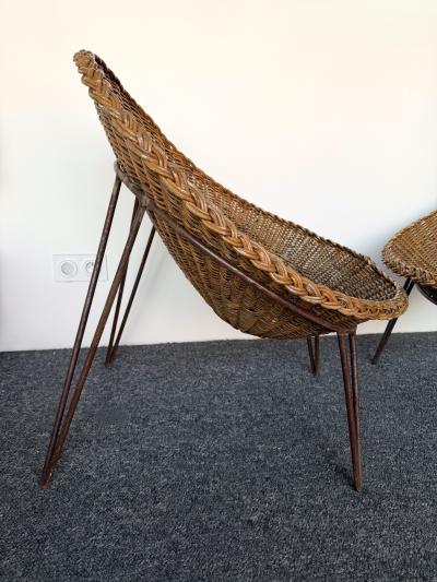 Mid Century Modern Pair of Rattan Armchairs France 1950s