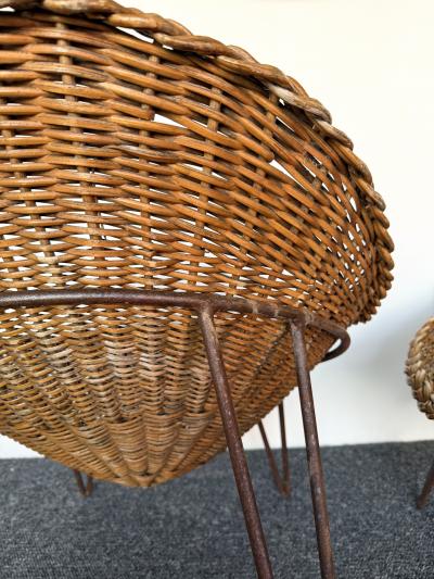 Mid Century Modern Pair of Rattan Armchairs France 1950s