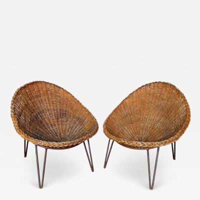 Mid Century Modern Pair of Rattan Armchairs France 1950s