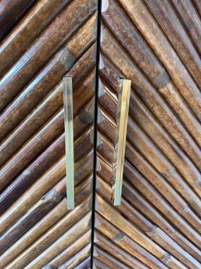 Mid Century Modern Pair of Rattan Malacca Brass Cupboards Cabinets Italy 1980s