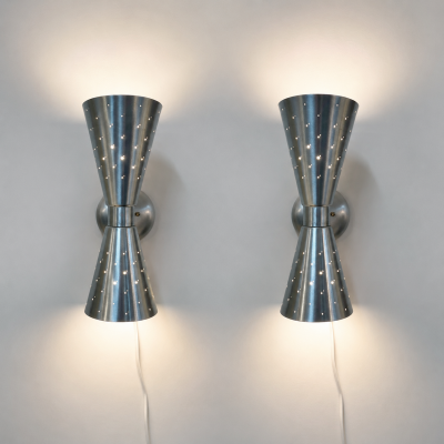 Mid Century Modern Pair of Vintage Aluminum Sconces Italy 1950s